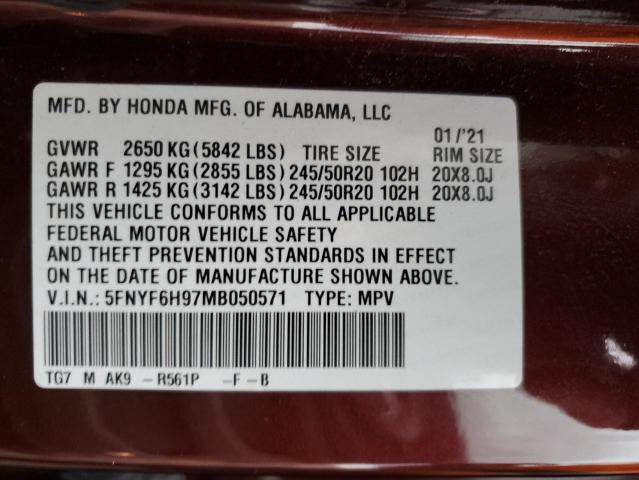 VIN 5FNYF6H97MB050571 2021 HONDA PILOT no.13