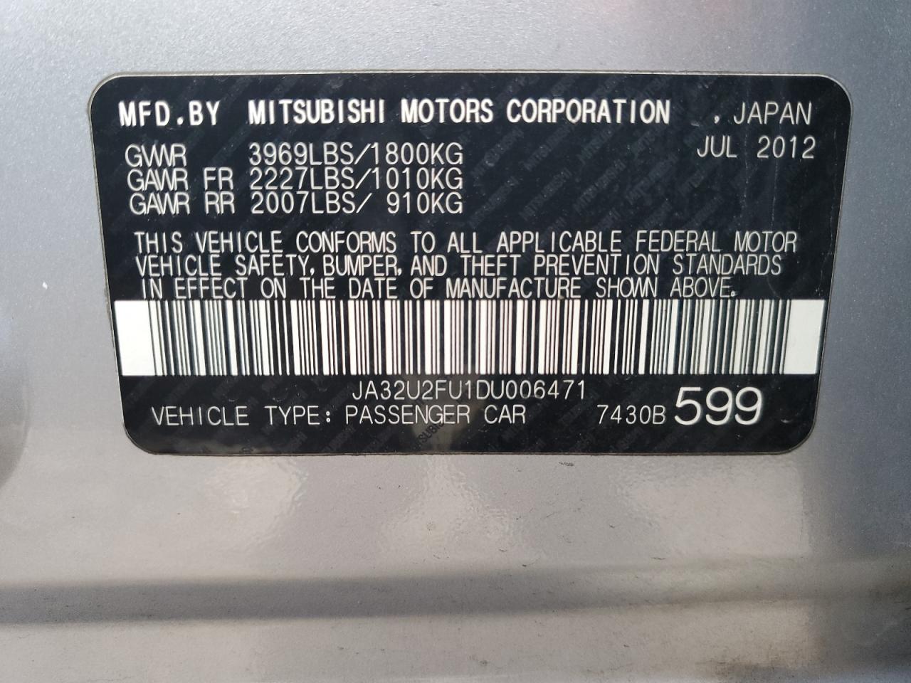 Lot #3033387928 2013 MITSUBISHI LANCER ES/