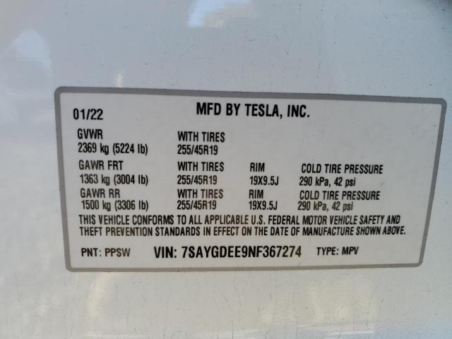 2022 TESLA MODEL Y - 7SAYGDEE9NF367274