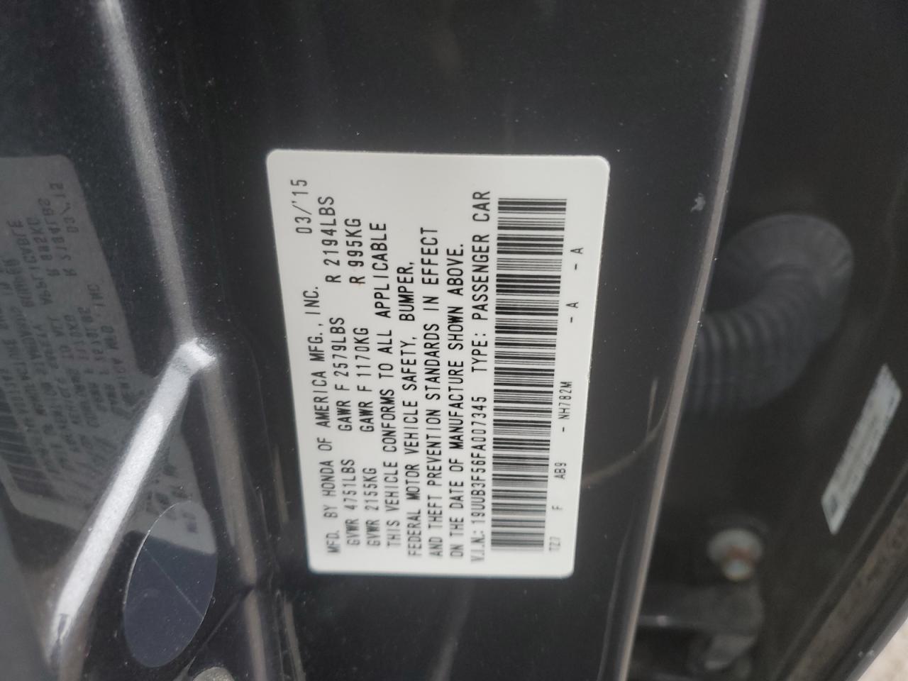 Lot #3027081784 2015 ACURA TLX TECH