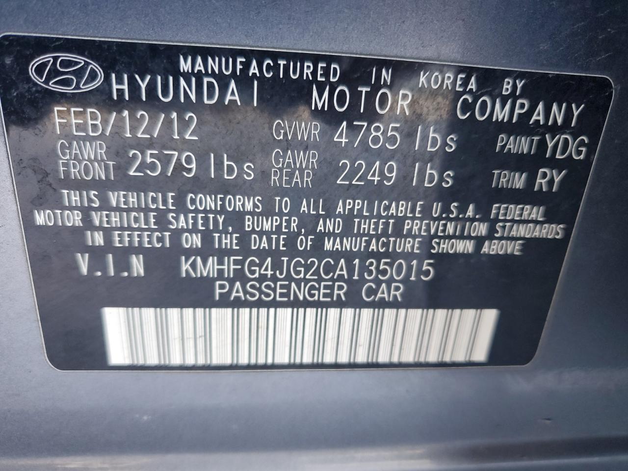 Lot #3034295085 2012 HYUNDAI AZERA GLS