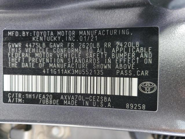 4T1G11AK3MU552135 2021 TOYOTA CAMRY