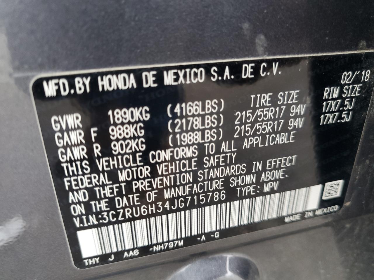 Lot #3037254494 2018 HONDA HR-V LX