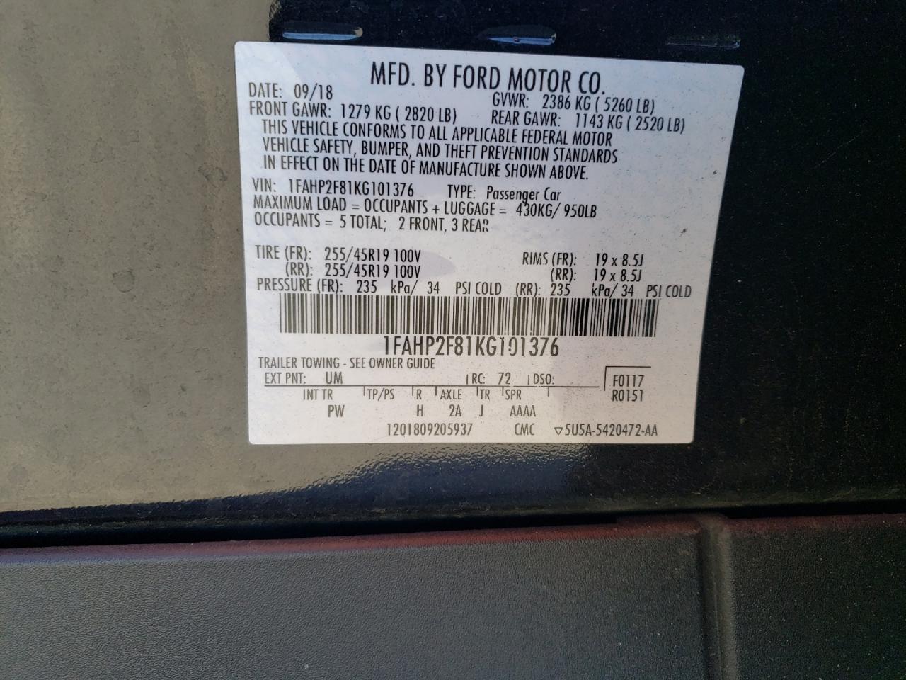 Lot #3034525765 2019 FORD TAURUS LIM