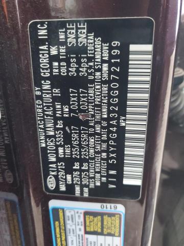 2016 KIA SORENTO 5XYPG4A32GG072199