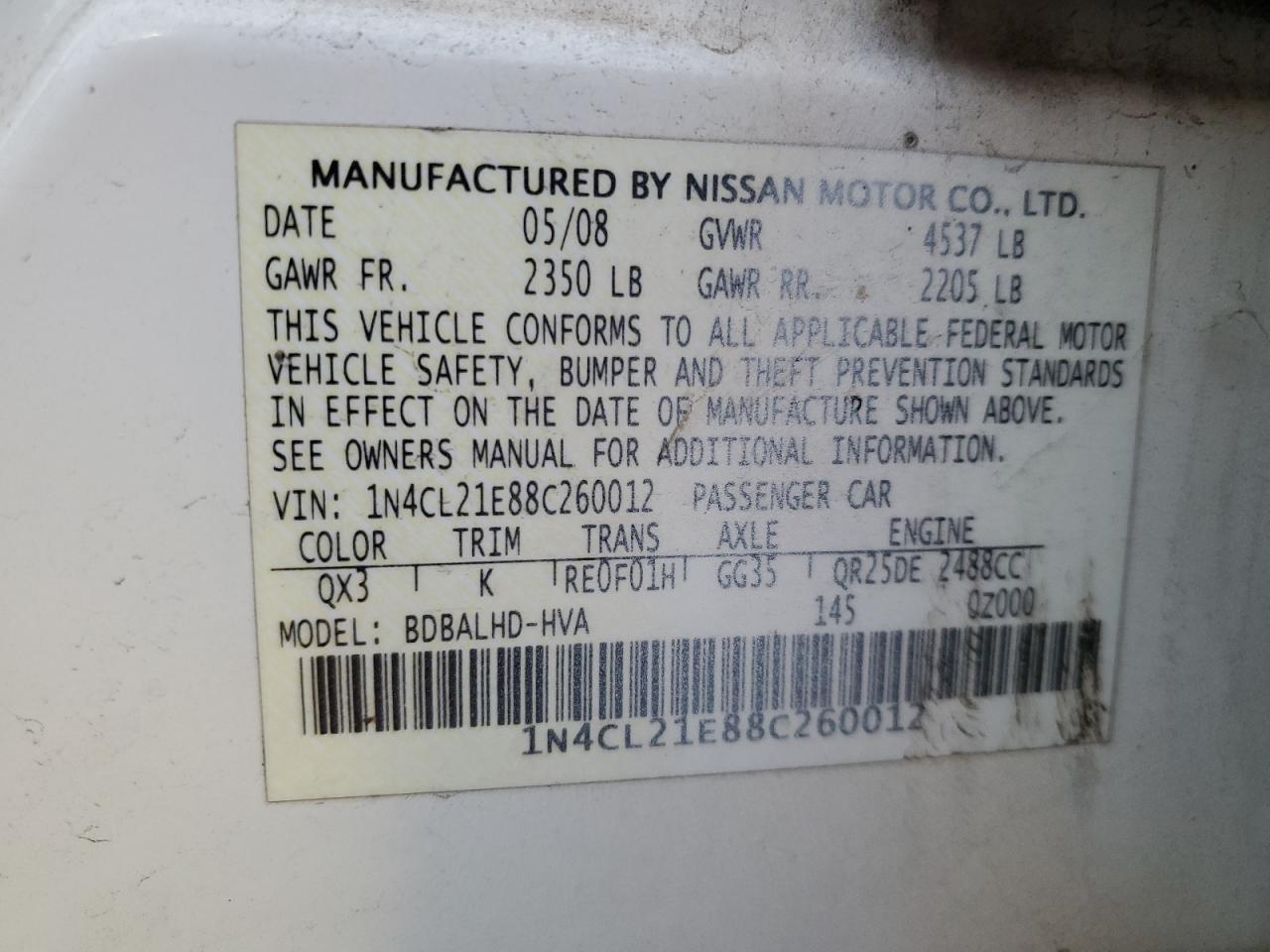 Lot #3030388467 2008 NISSAN ALTIMA HYB