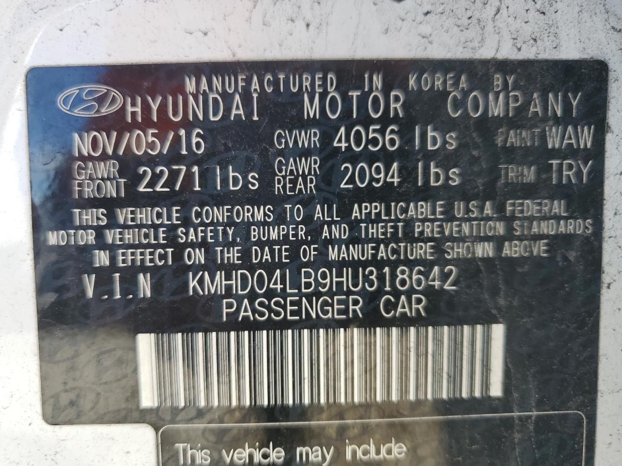 Lot #3030684105 2017 HYUNDAI ELANTRA SP