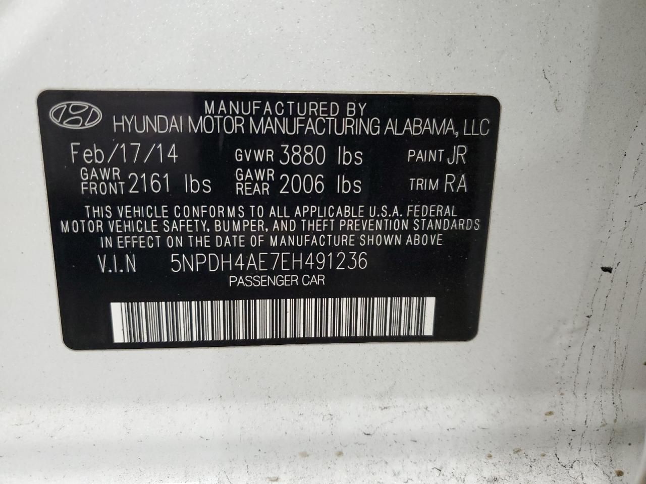 Lot #3026026989 2014 HYUNDAI ELANTRA SE