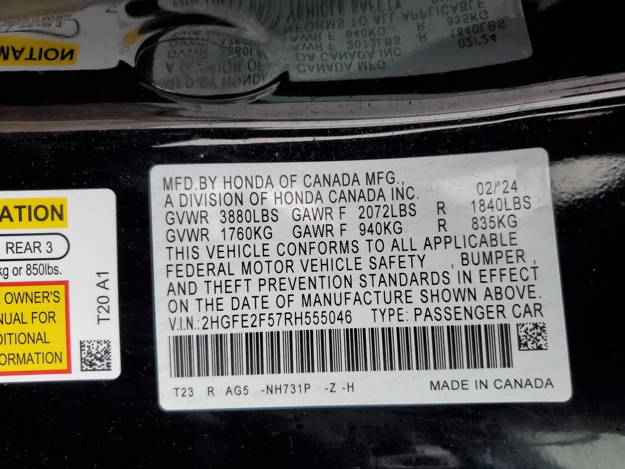 Lot #3026024959 2024 HONDA CIVIC SPOR