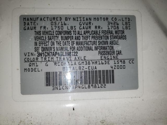 2016 NISSAN VERSA S 3N1CN7AP4GL898122