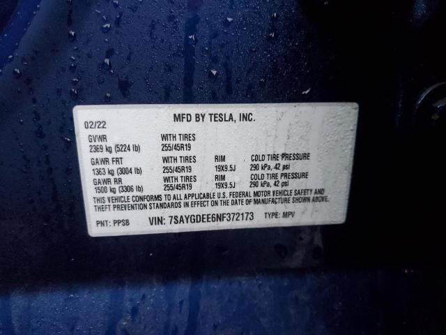 2022 TESLA MODEL Y - 7SAYGDEE6NF372173