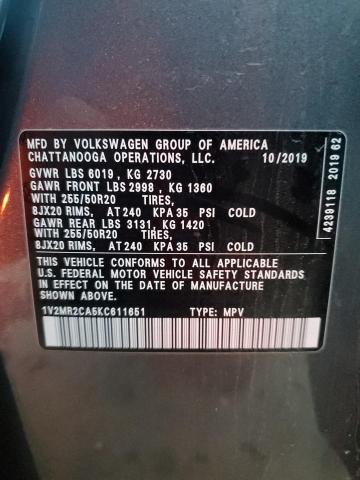 2019 VOLKSWAGEN ATLAS SEL - 1V2MR2CA5KC611651
