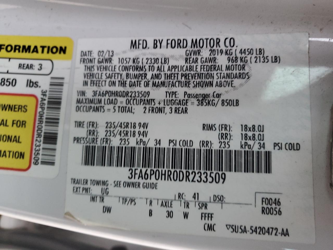 Lot #3026077982 2013 FORD FUSION SE