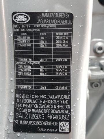 2020 LAND ROVER RANGE ROVE - SALZT2GX3LH040892