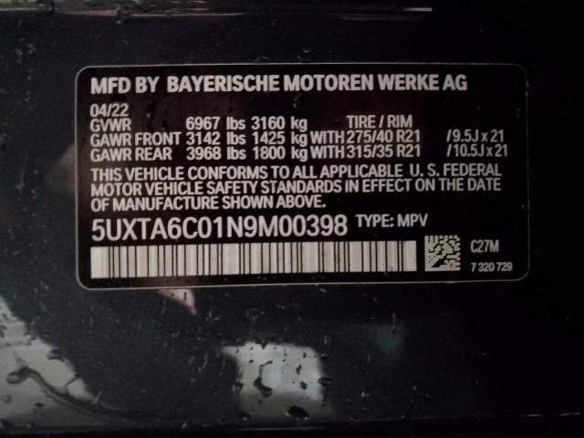 2022 BMW X5 XDRIVE4 - 5UXTA6C01N9M00398