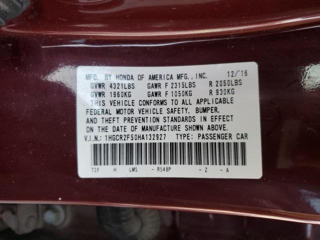 VIN 1HGCR2F50HA132927 2017 HONDA ACCORD no.13