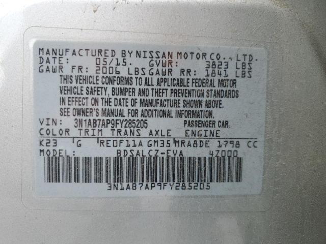 VIN 3N1AB7AP9FY285205 2015 NISSAN SENTRA no.12