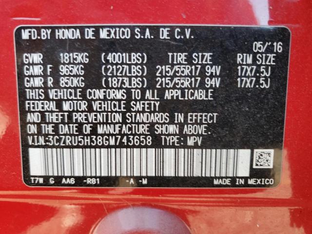 2016 HONDA HR-V LX - 3CZRU5H38GM743658