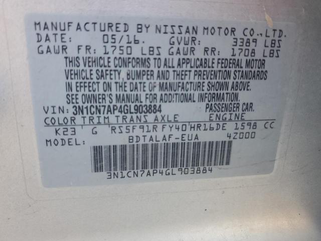 2016 NISSAN VERSA S - 3N1CN7AP4GL903884