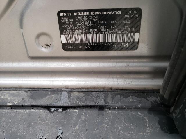 2019 MITSUBISHI OUTLANDER JA4AD3A31KZ043628