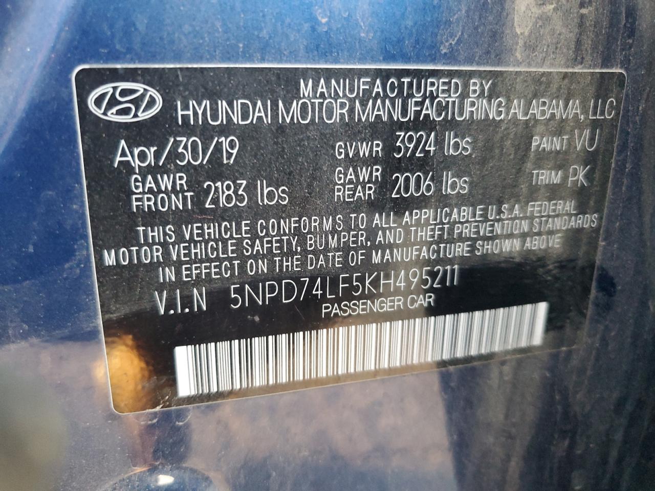 Lot #3029325747 2019 HYUNDAI ELANTRA SE