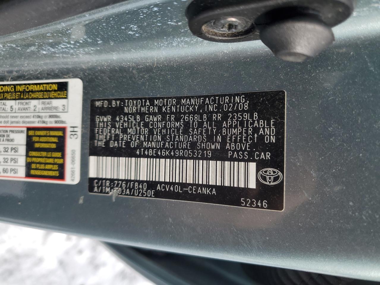 Lot #3033238861 2009 TOYOTA CAMRY BASE