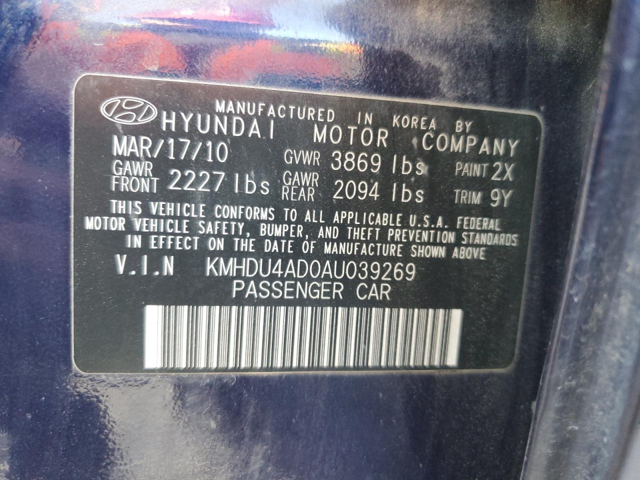 Lot #3023308290 2010 HYUNDAI ELANTRA BL