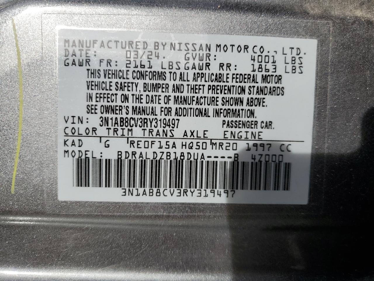 Lot #3030688090 2024 NISSAN SENTRA SV