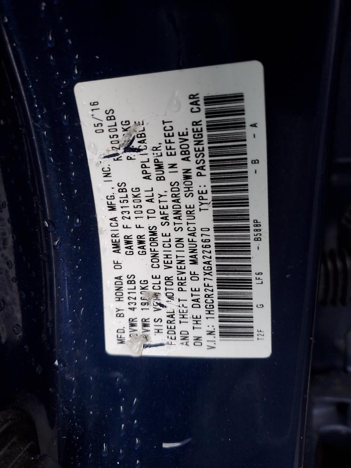 Lot #3034416061 2016 HONDA ACCORD EX