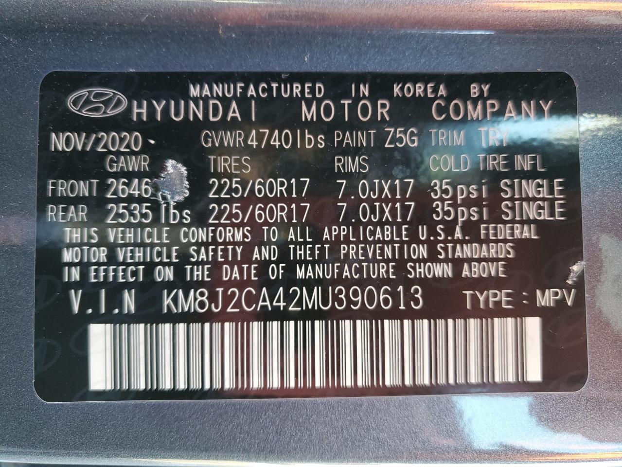 Lot #3033164231 2021 HYUNDAI TUCSON SE