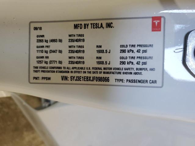 VIN 5YJ3E1EBXJF098066 2018 TESLA MODEL 3 no.12