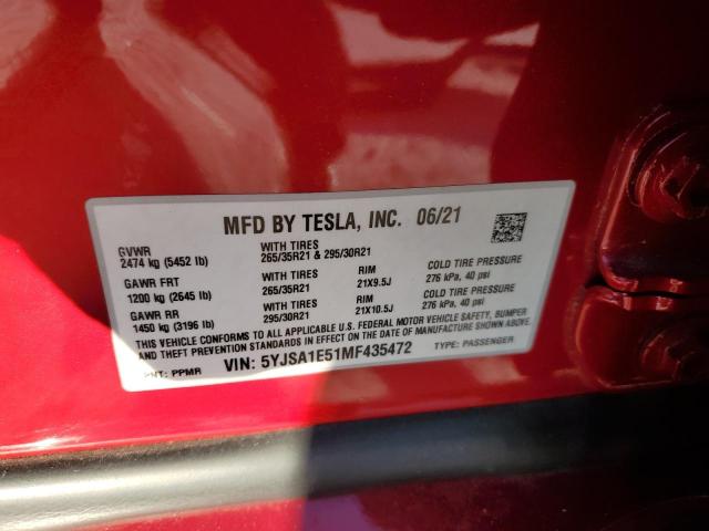 2021 TESLA MODEL S - 5YJSA1E51MF435472