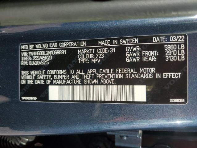 2022 VOLVO XC60 T8 RE YV4H60DL2N1069891