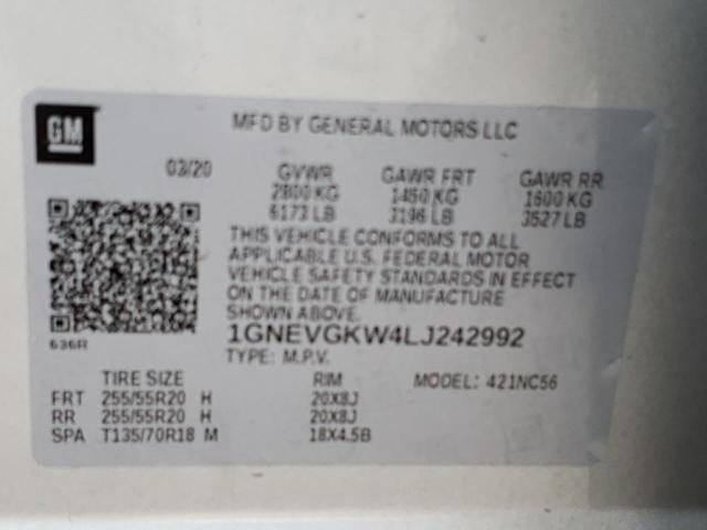 2020 CHEVROLET TRAVERSE L 1GNEVGKW4LJ242992