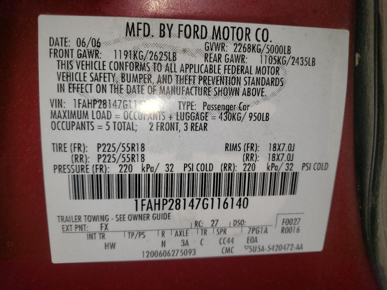 Lot #3028388797 2007 FORD FIVE HUNDR