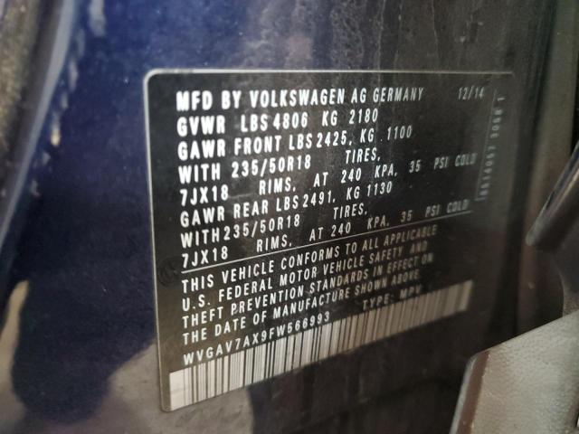 2015 VOLKSWAGEN TIGUAN S - WVGAV7AX9FW566993