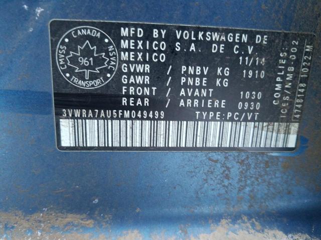 2015 VOLKSWAGEN GOLF TDI 3VWRA7AU5FM049499