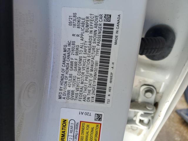 2022 HONDA CIVIC TOURING 2HGFE1F90NH301881