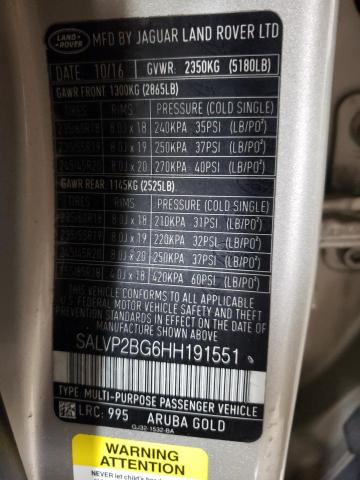 2017 LAND ROVER RANGE ROVE - SALVP2BG6HH191551