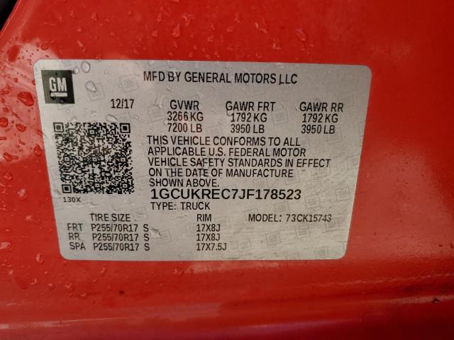 2018 CHEVROLET SILVERADO - 1GCUKREC7JF178523