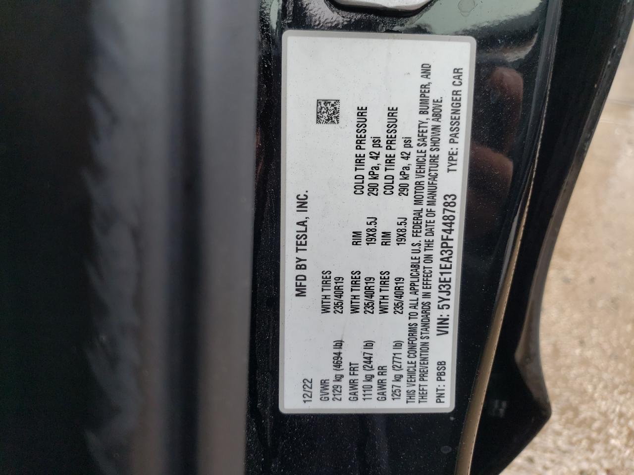 Lot #3034295069 2023 TESLA MODEL 3