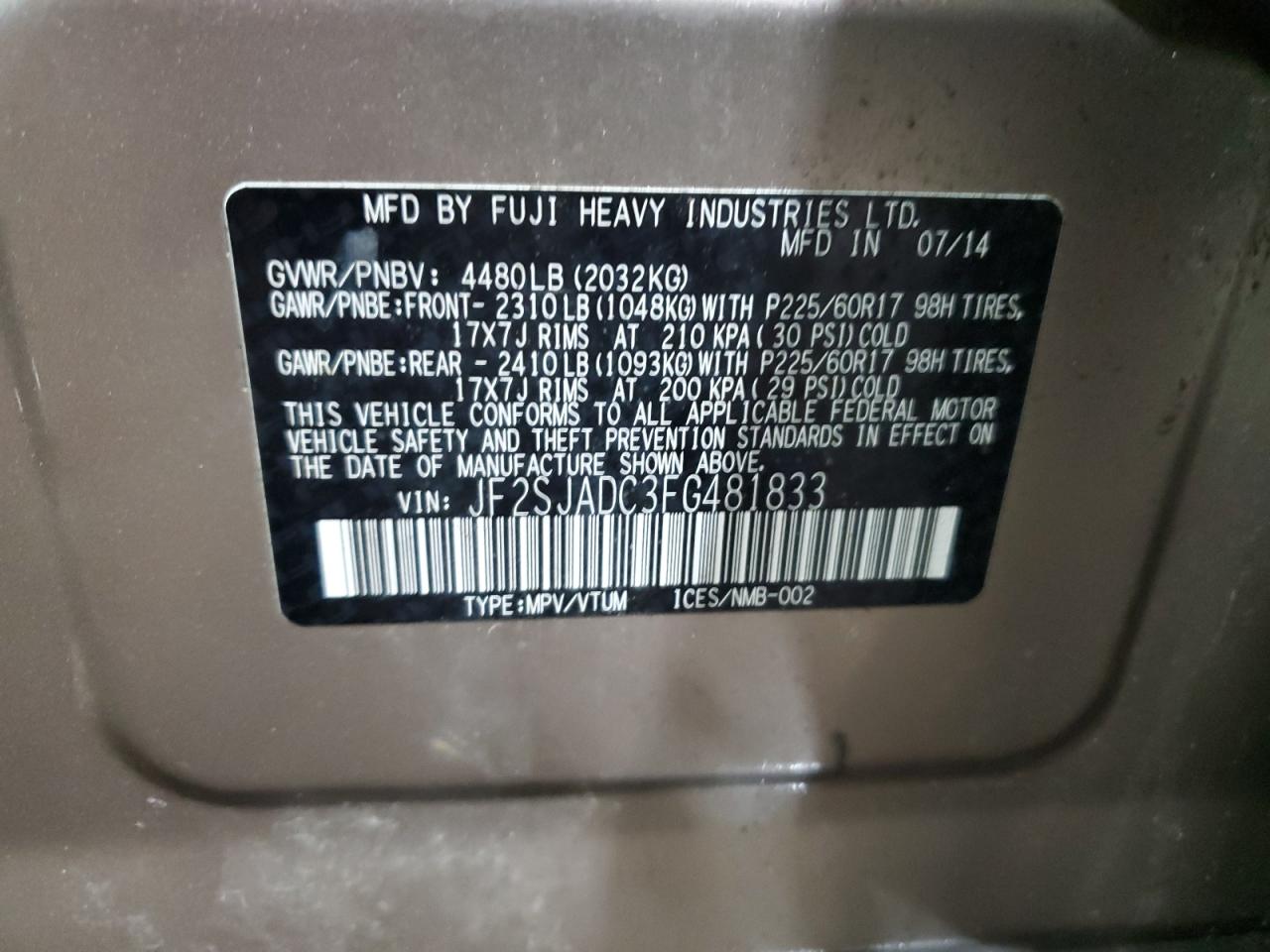 Lot #3030635090 2015 SUBARU FORESTER 2