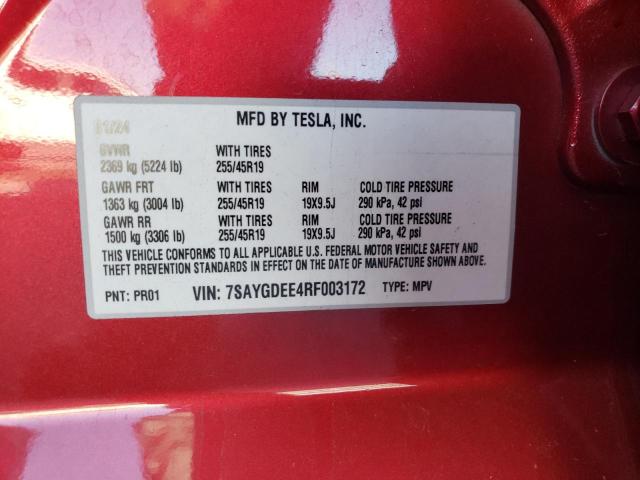 2024 TESLA MODEL Y 7SAYGDEE4RF003172