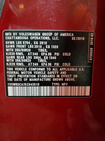 2019 VOLKSWAGEN ATLAS SE - 1V2WR2CA7KC542518