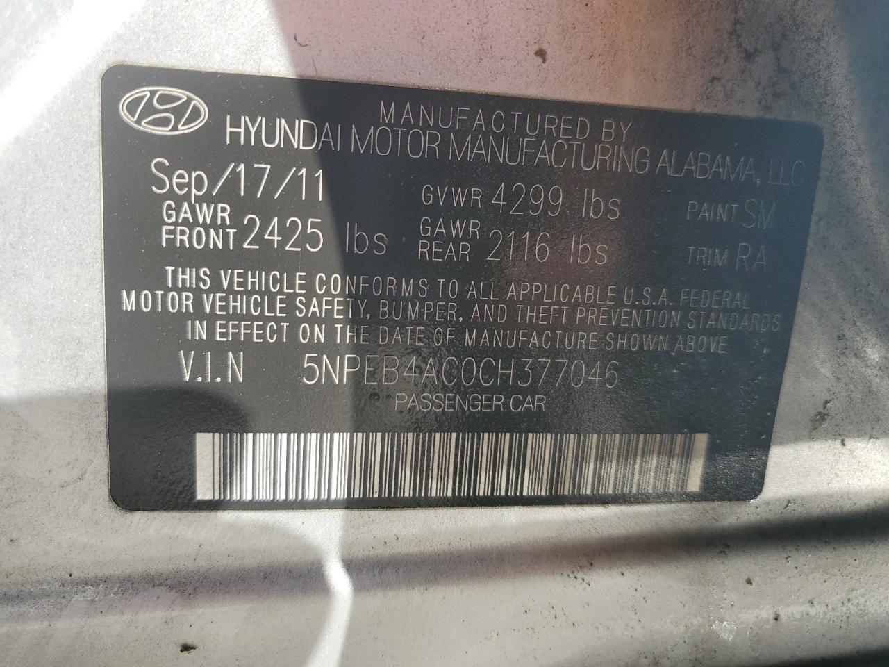 Lot #3033285844 2012 HYUNDAI SONATA GLS