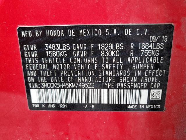 2019 HONDA FIT LX 3HGGK5H45KM749522