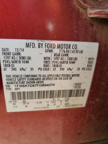2015 FORD EXPLORER X - 1FM5K7D87FGB64379