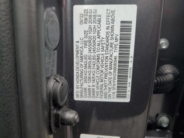 2022 HONDA PILOT SE 5FNYF6H23NB080946