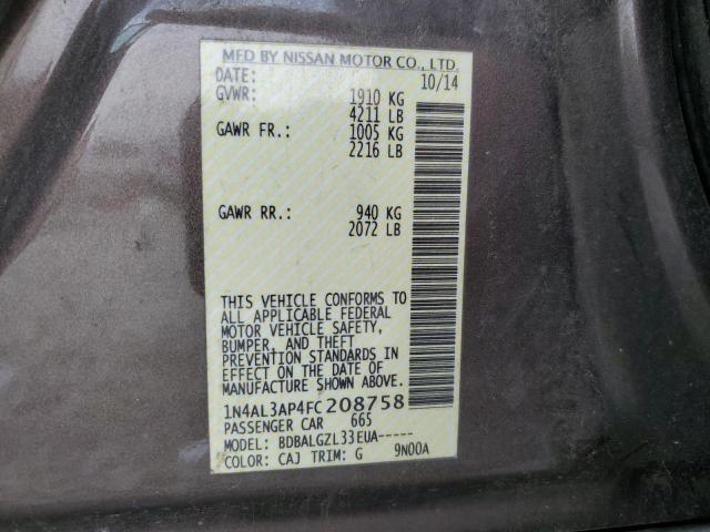 2015 NISSAN ALITMA 1N4AL3AP4FC208758