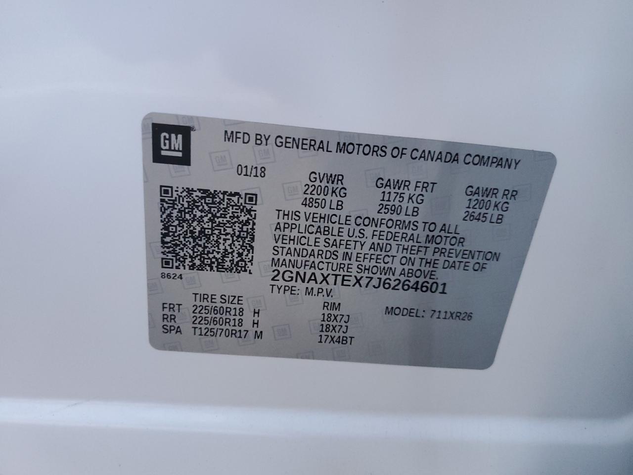 Lot #3045858653 2018 CHEVROLET EQUINOX LT